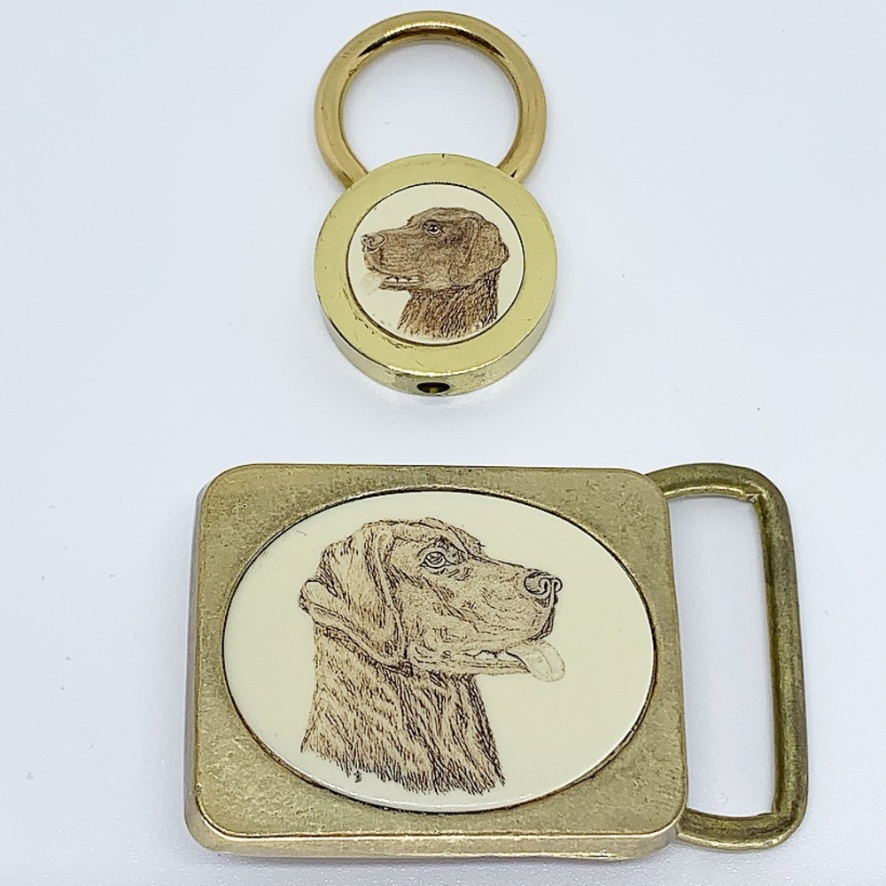 Vintage Barlow Brass Labrador Buckle & Key Ring